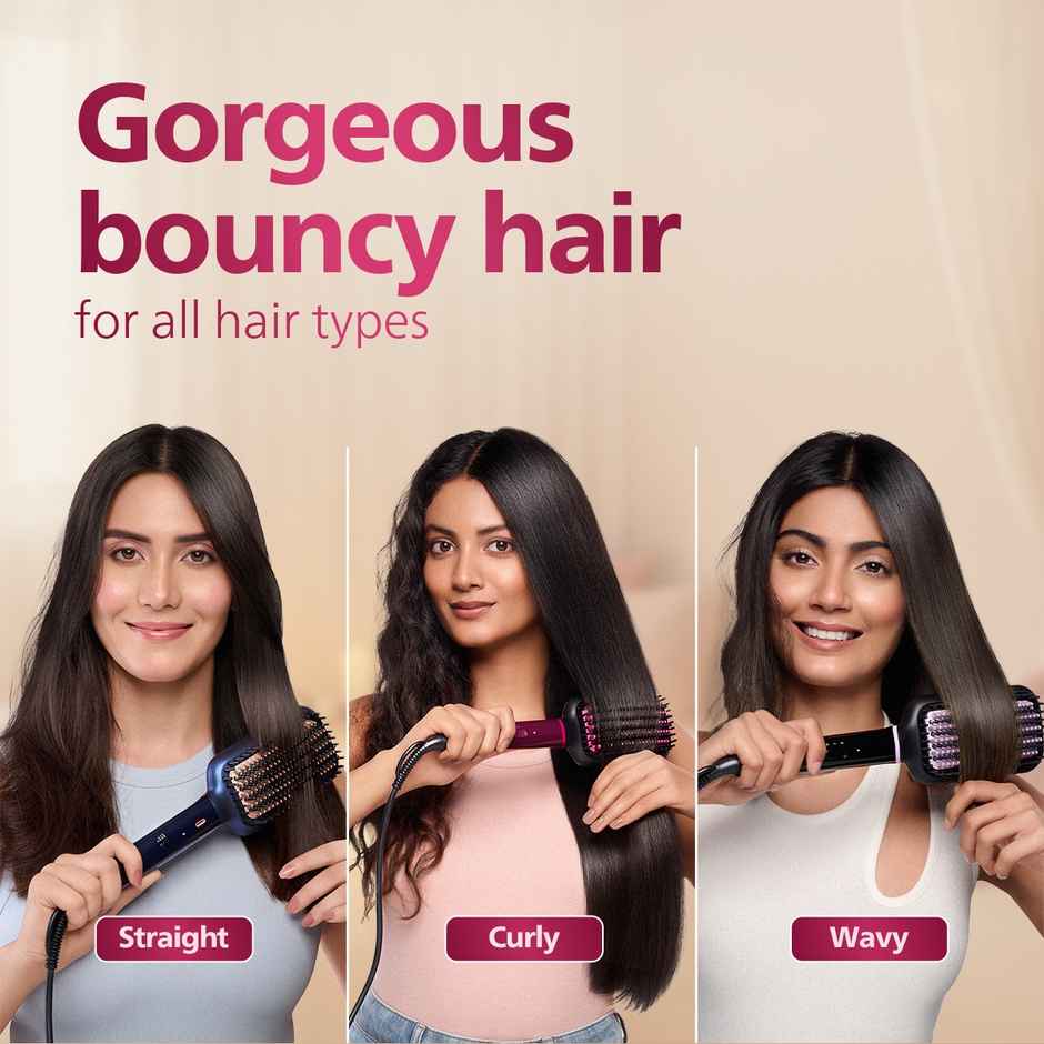 Philips India's No.1 Hair Styling Brand -Hair Straightener Brush|5X less Frizz - 5 mins,BHH730 Wine