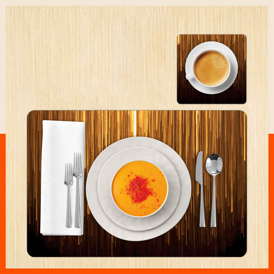 Bathla Table Placemats & Coasters Set of 6 | Washable, Water-Proof, Heat Resistant | Golden Rain