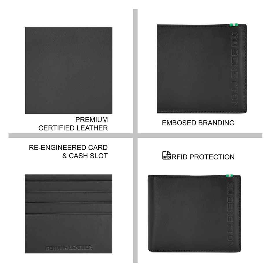 United Colors Of Benetton Men's Logo Genuine Leather Global Coin Wallet | Black - One Size