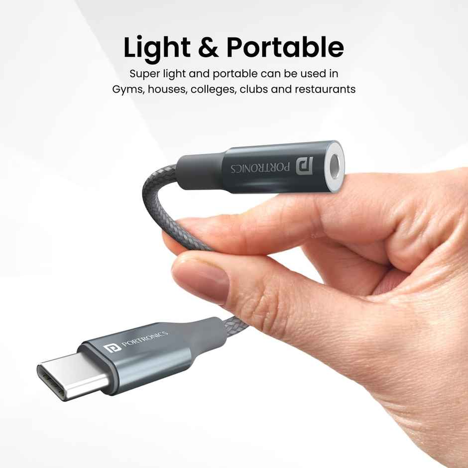 Portronics Ikonnect C, Type-C To 3.5Mm Female Aux Port - Black