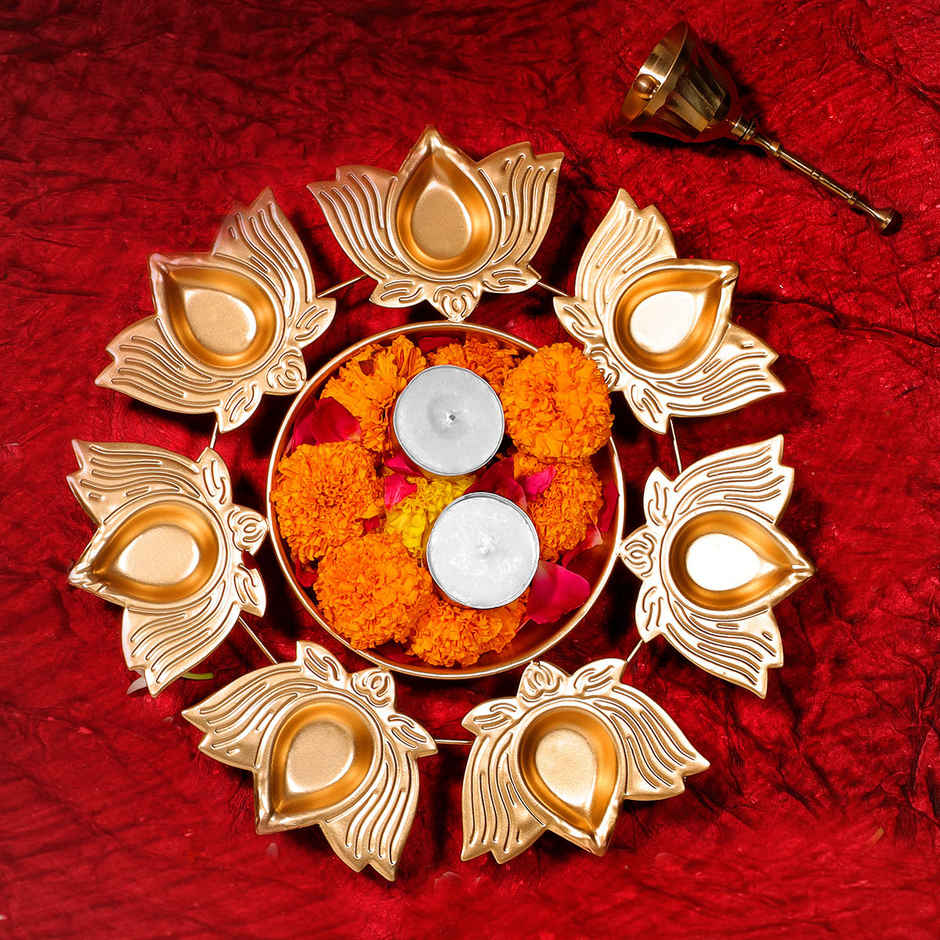 Aksharveda Metallic Lotus Urli - 10 Inches