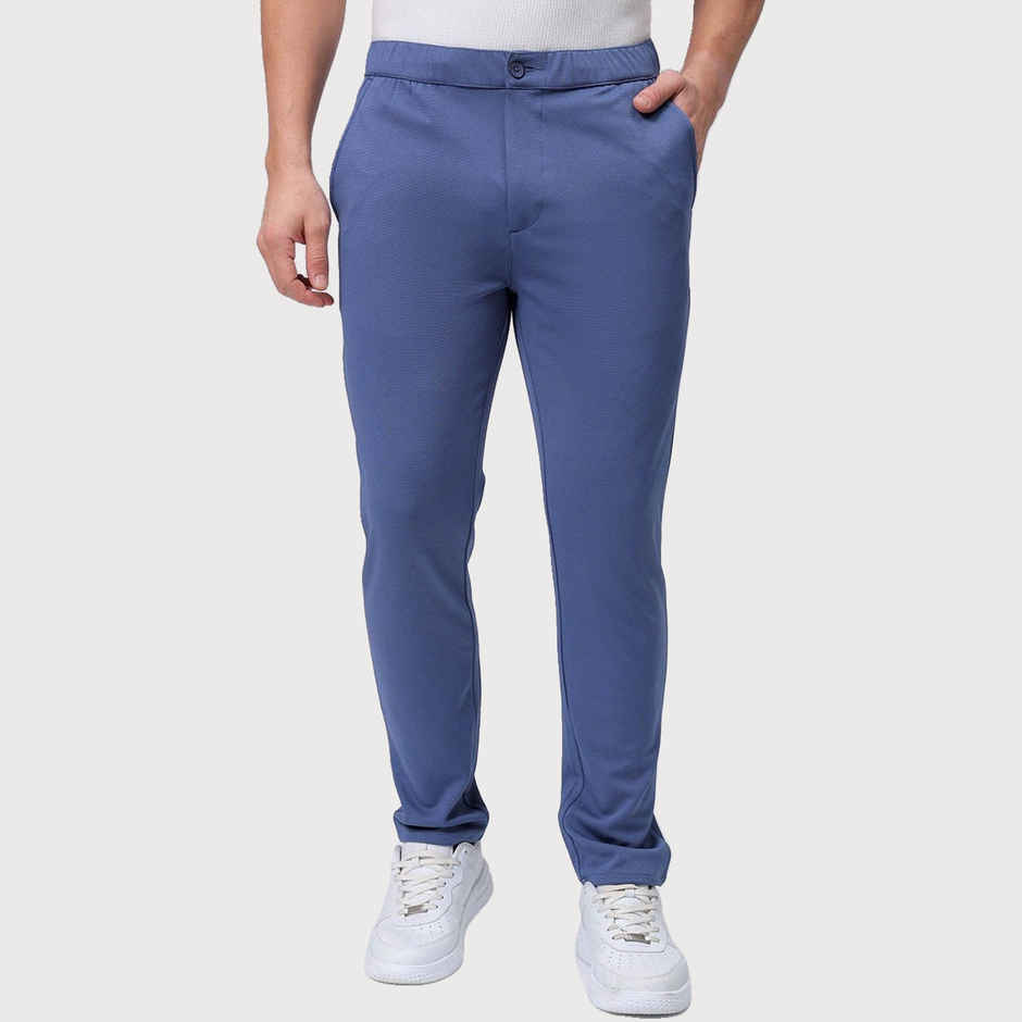 The Indian Garage Co Men Formal Slim Elemental Blue Textured Trousers - 32 | 1222-Knjgtr-16