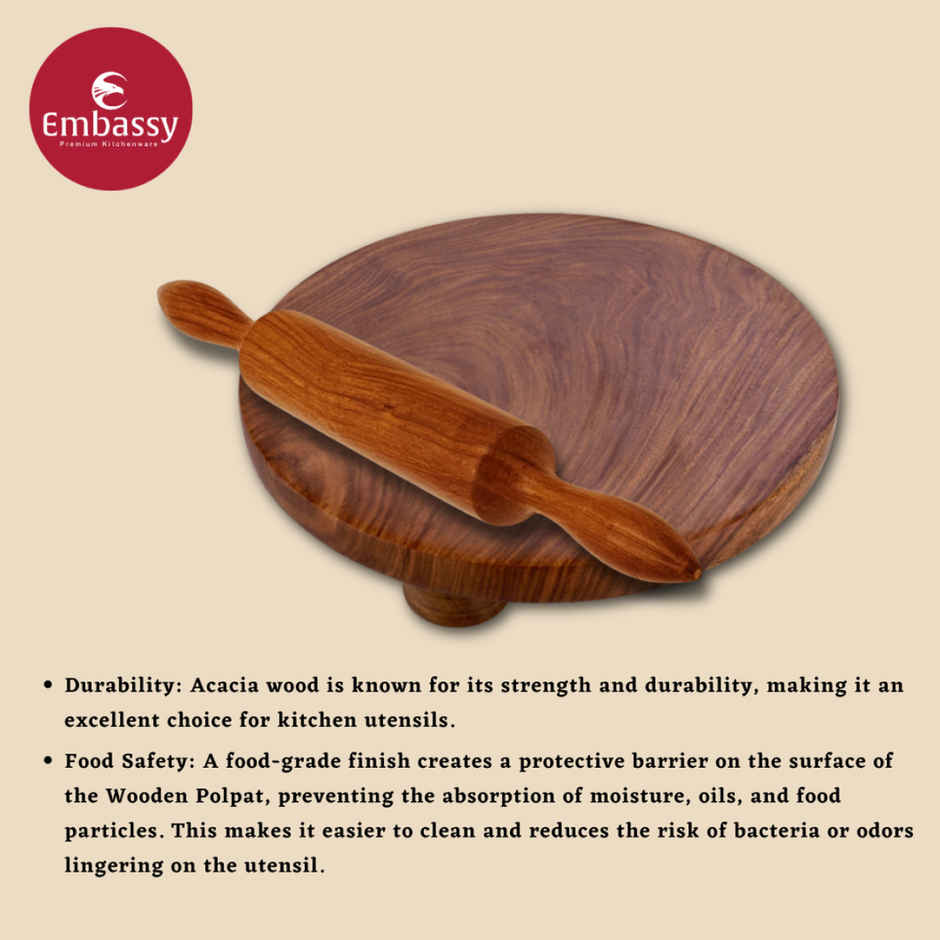 Embassy Wooden Polpat & Rolling Pin (Chakla Belan), 27 cms, Size 11, Premium Material
