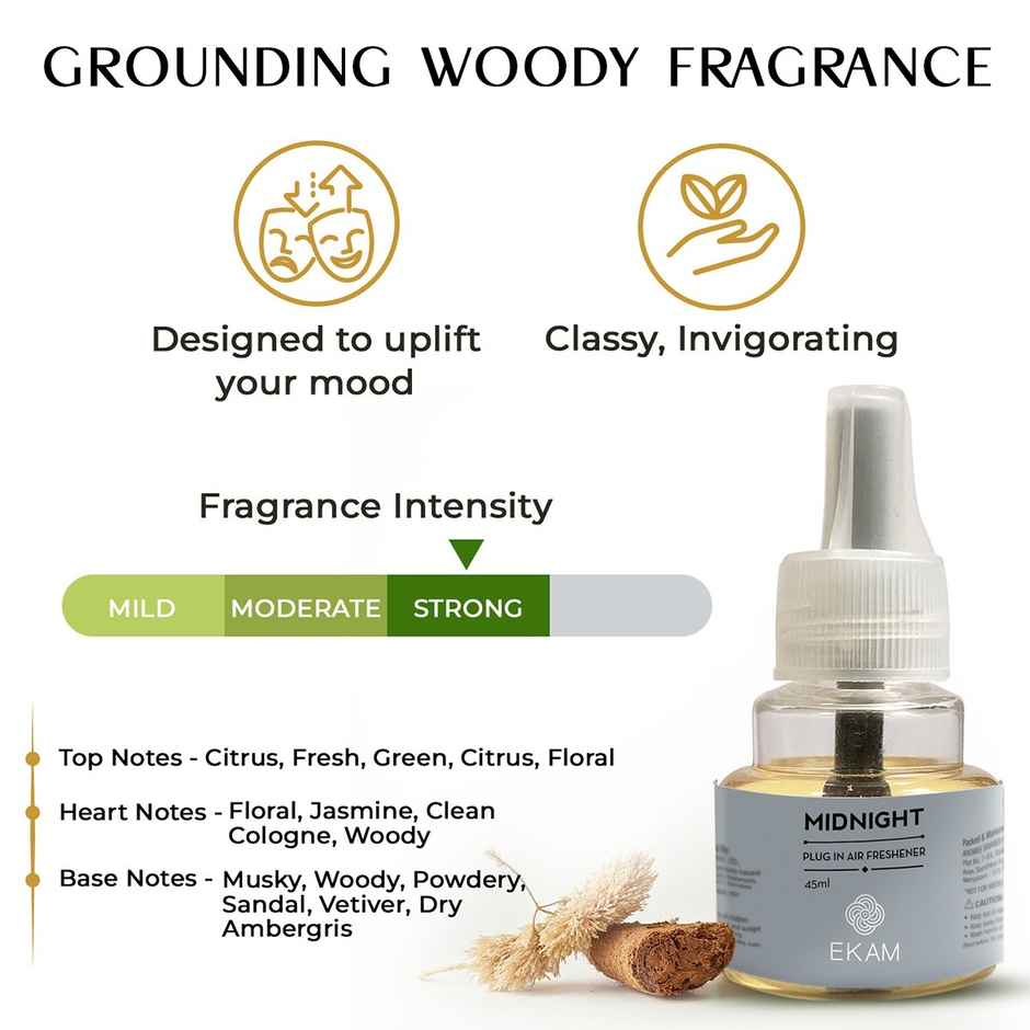 EKAM Midnight Scent Plug-In Air Freshener Refill (45ml)| Lasts up to 125 Days / 4 hours a day