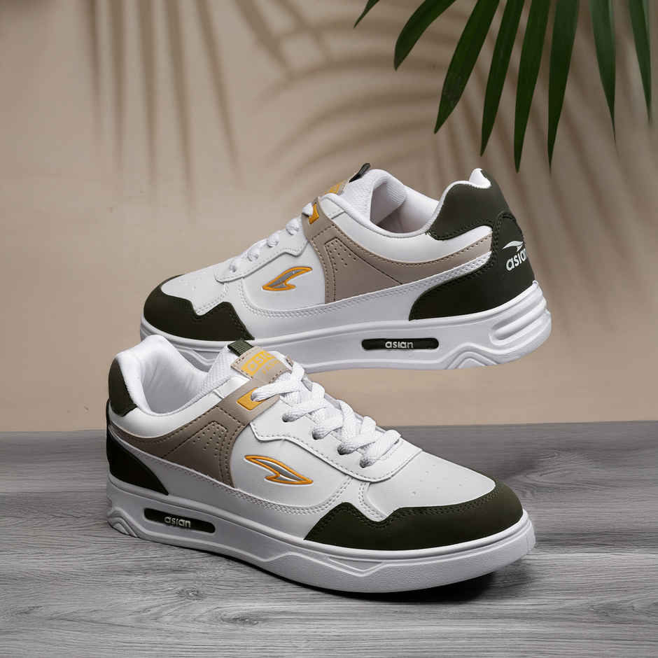Asian Boston-01 Men Sneakers White-Mehandi-Beige (UK-9)