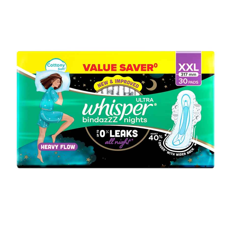 Whisper Bindazzz Nights Sanitary Pads | XXL | 30 pcs