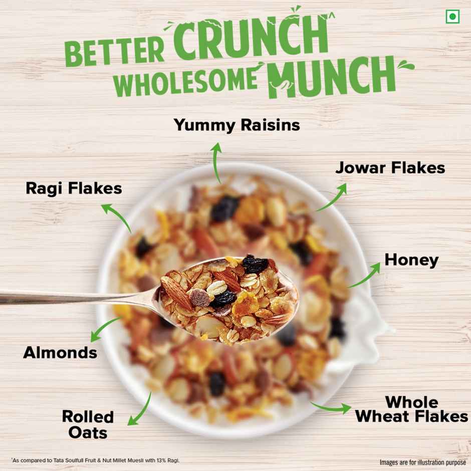Tata Soulfull Millet Muesli, Crunchy 80% Whole Grains Nuts & Fruits Breakfast Cereal