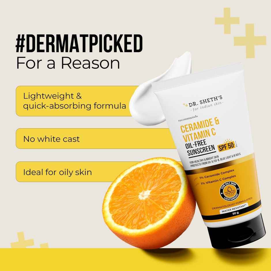 Dr. Sheth's Ceramide & Vitamin C Oil-Free Sunscreen SPF 50+ PA++++ | Made for Oily Skin