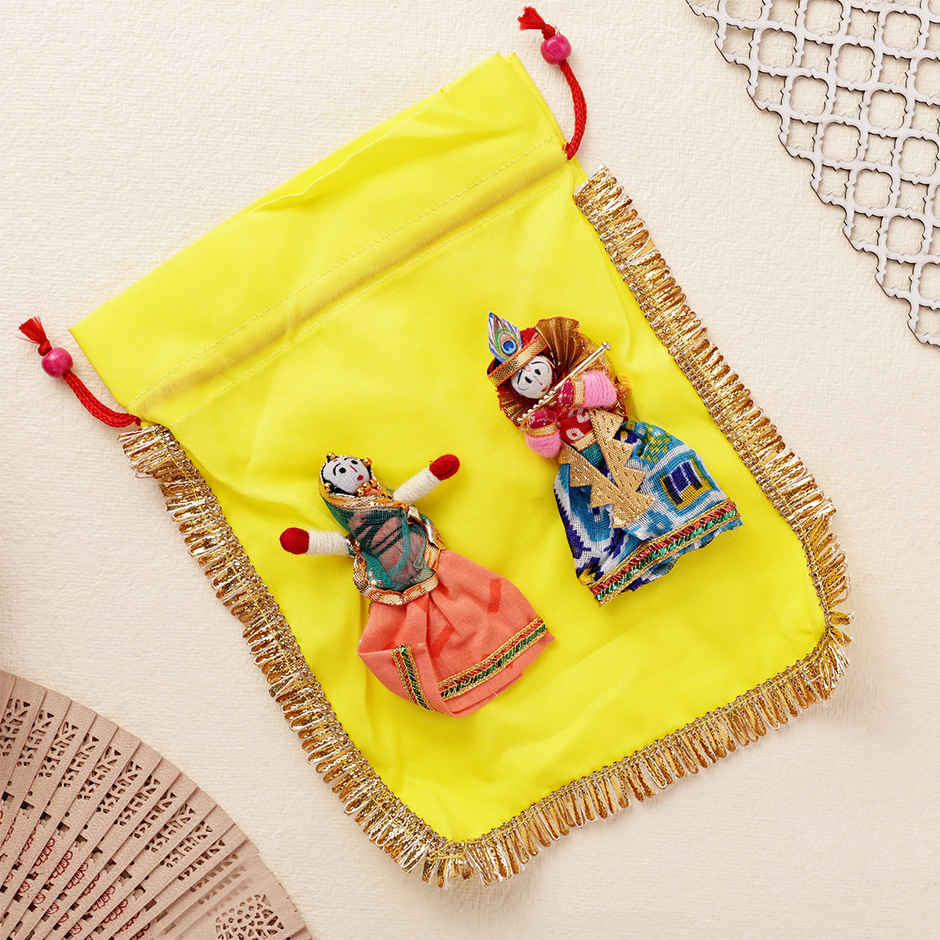 Colorful Radhe Krishna Potli Bag | Religious Traditional Pouch | Oye Happy