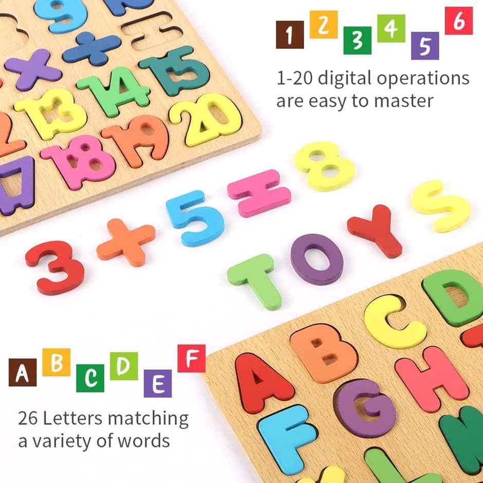 Fablue Wooden Puzzle Toddlers Toy For Kids - Alphabets, Numbers And Shapes Puzzle Set