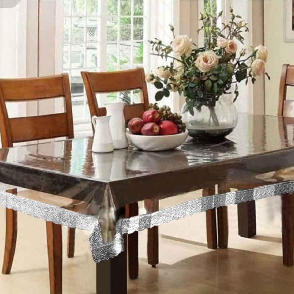 Kuber Industries Dining Table Cover 6 Seater|Table Cloth|Table Cover for Home | Restaurant|Silver