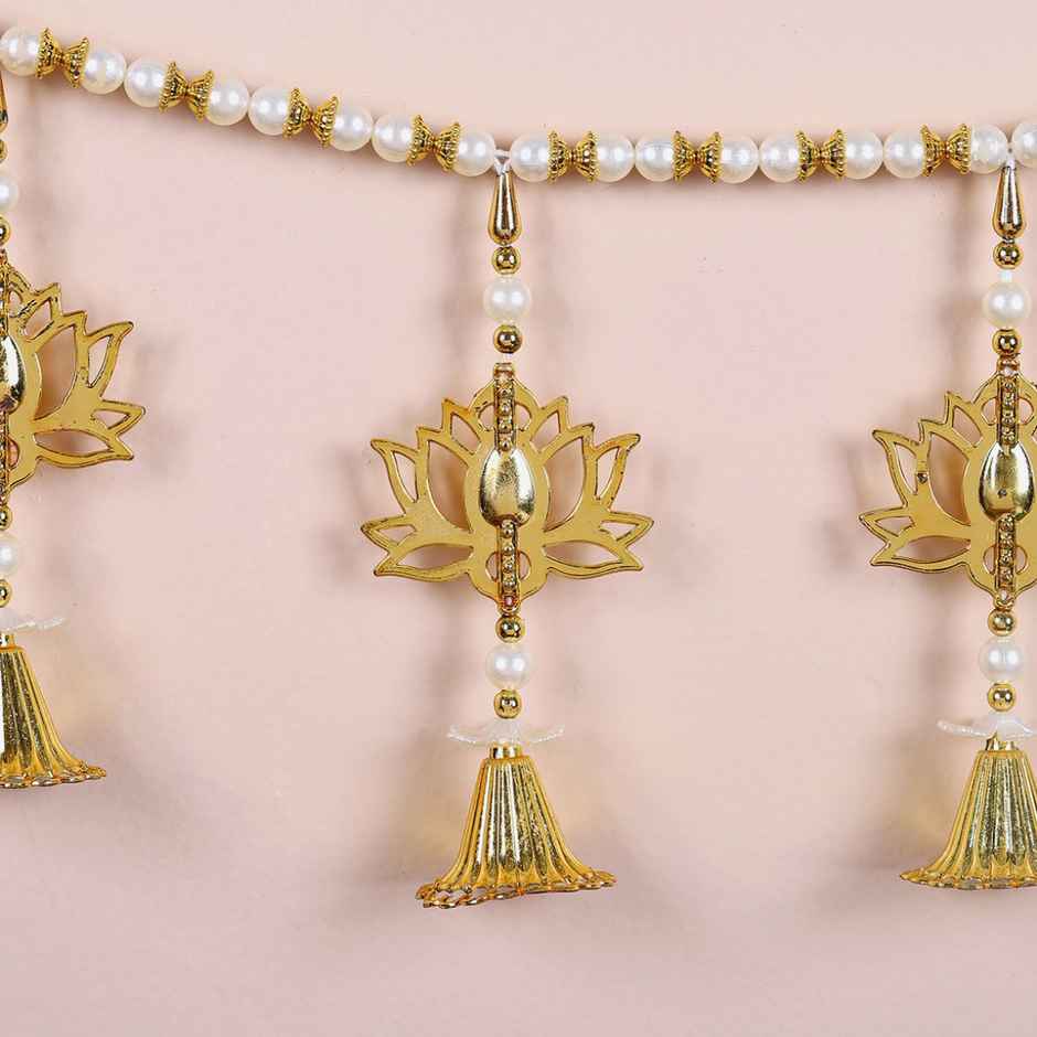 Golden Lotus & Bell Toran For Door | Gold | IGP