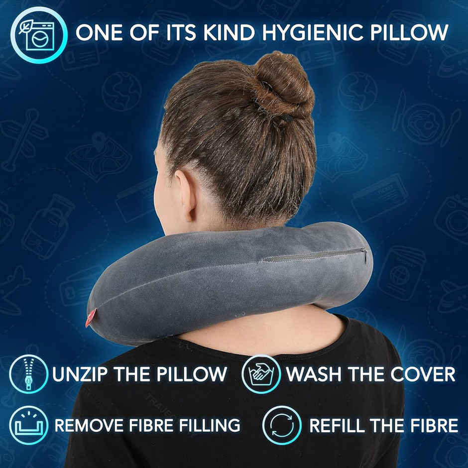 Trajectory Unisex Solid Polyester Neck Pillow | Grey - One Size