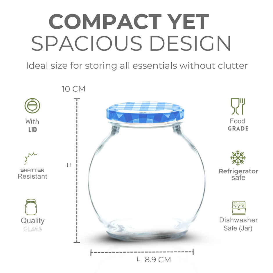 Yera Lucia Storage Jar Set - 3 pcs 375 ml Each - Blue Checkered Lids