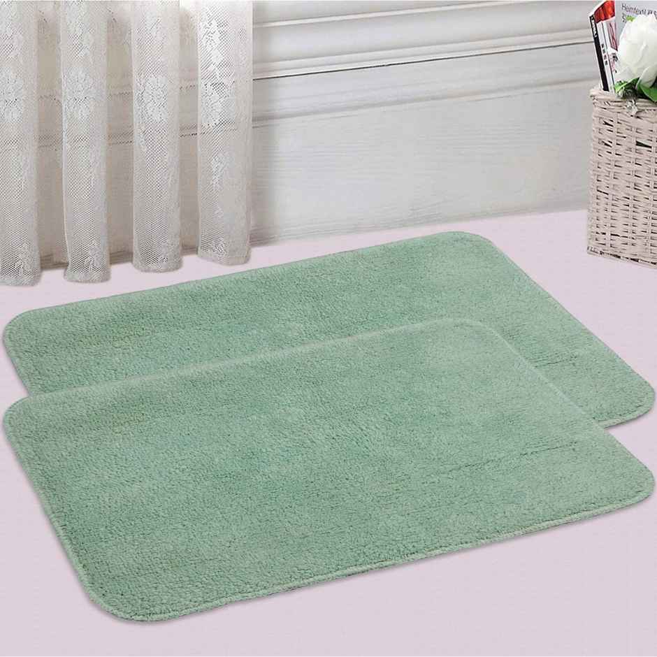 Saral Home Cotton Anti Skid Solid Bathmats | Soft & Super Absorbent Mats | Light Green - 40 x 60 cm