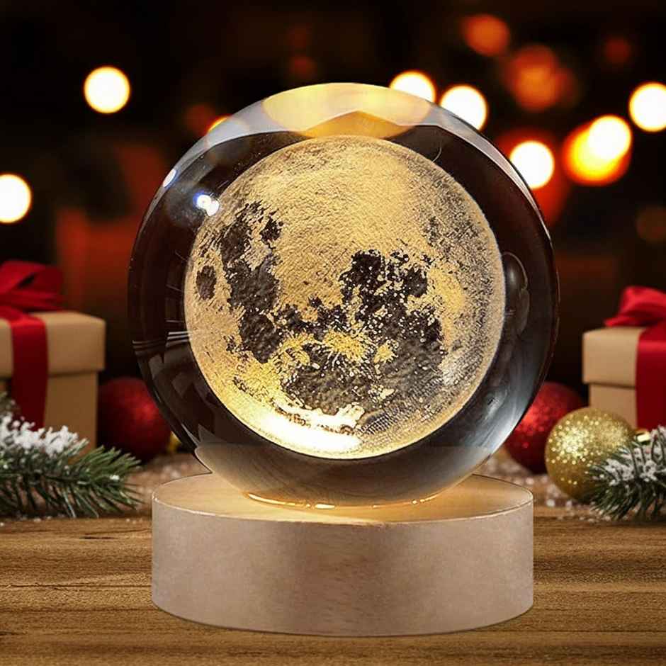 Desidiya Moon 3D Crystal Ball Night Light | 2.4 Inch Led Glass Lamp And Home Decor