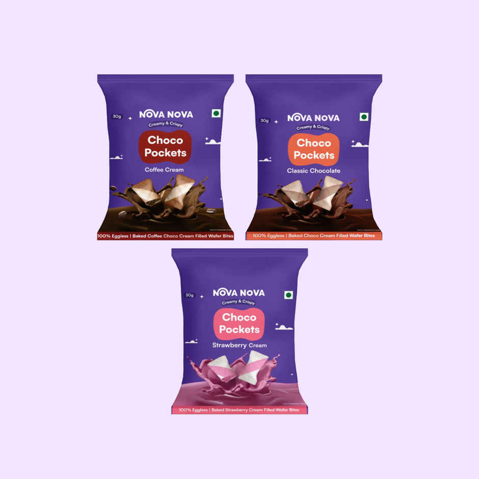 Nova Nova Choco Pockets | Assorted Pack Of 3 | Classic Chocolate, Coffee & Strawberry Cream