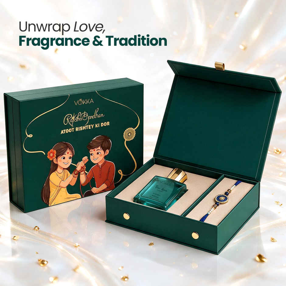 Vokka Raksha Bandhan Gift Set | Thai Aqua Perfume & Premium Rakhi for Brother