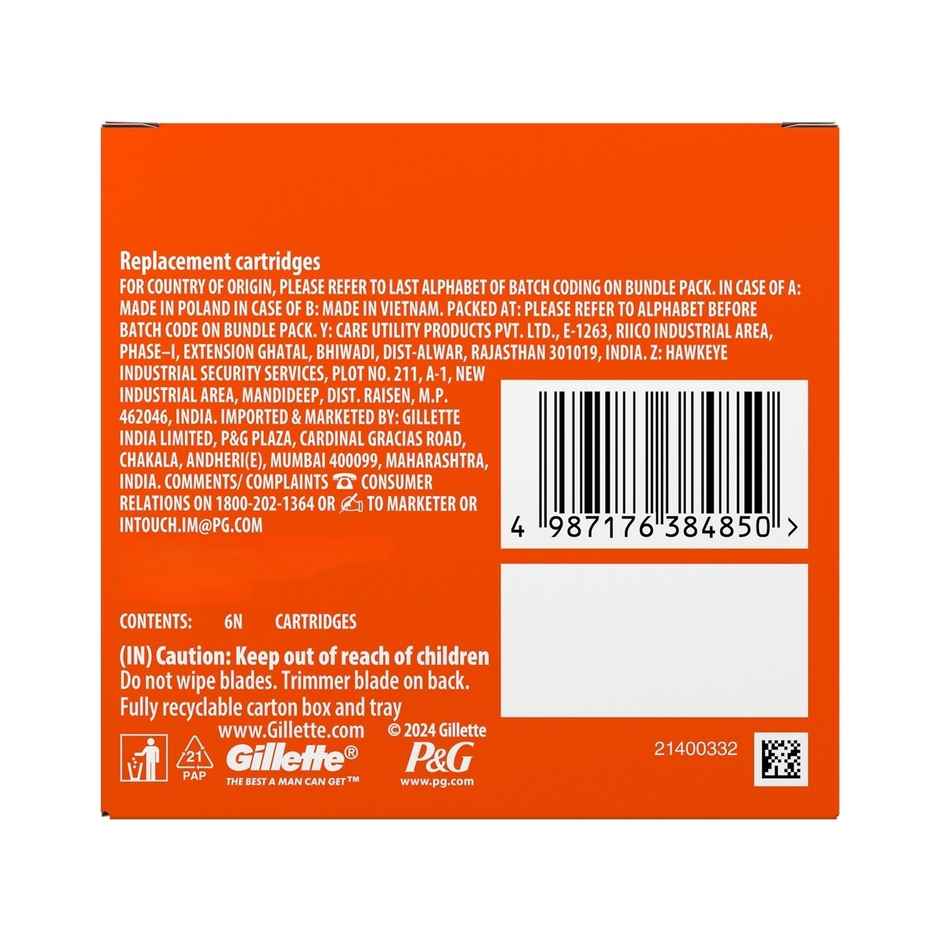 Gillette Fusion Manual Shaving Razor Blades For Men (6 Cartridges)