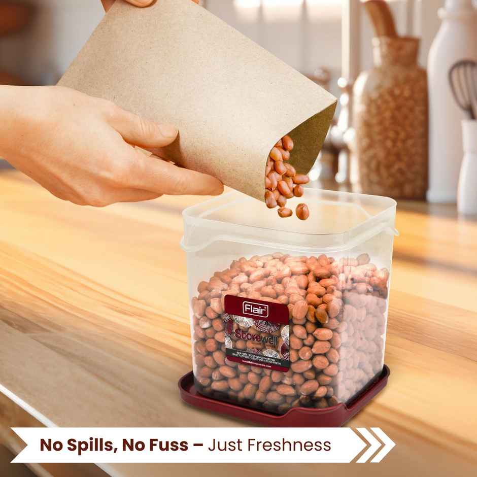 Flair Plastic Storewell Square Food Storage Containers 1800Ml - Set Of 2 (Maroon)
