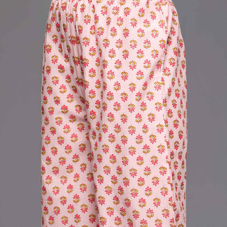 Varanga Women's V-Neck Collar Kurta Paired with Tonal Dupatta And Tonal Bottom | Pink - L