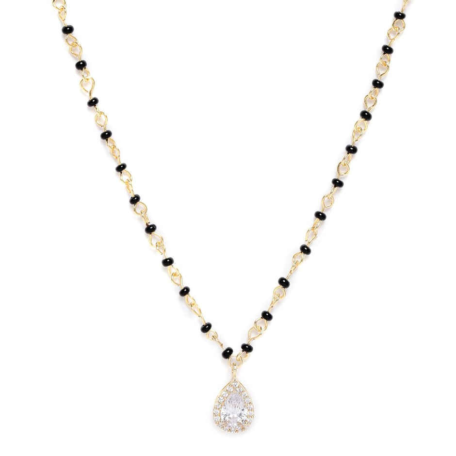 Carlton London 18Kt Gold-Plated CZ-Studded & Artificial Beaded Mangalsutra-B849916N/1