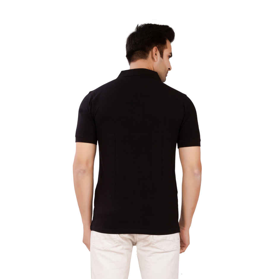 EQL Men's Cotton Solid Lightweight & Breathable Polo T-shirt | Black - S