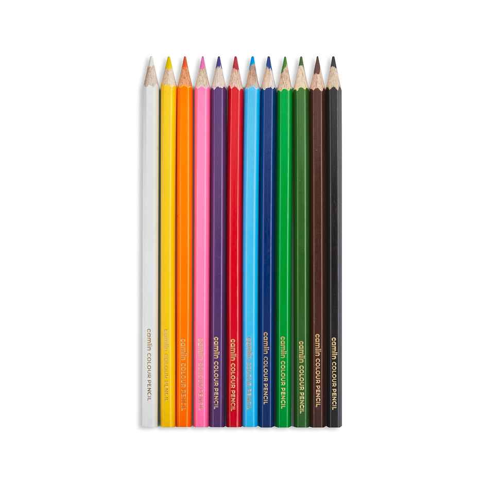 Camlin Colour Pencils Assorted Pack Of 12 Shades With Sharpener, Full Size