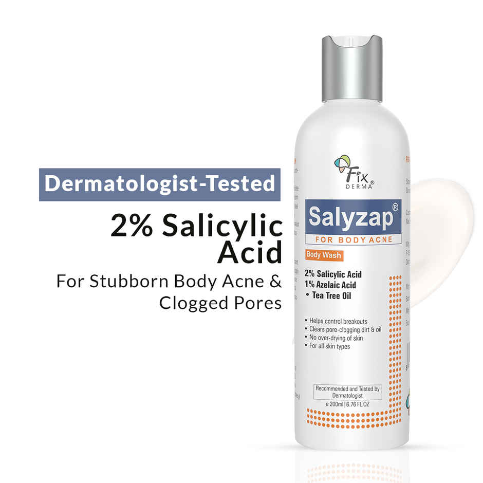 Fixderma Salyzap 2% Salicylic Acid Body Wash For Acne on Back, Shoulders & Arms