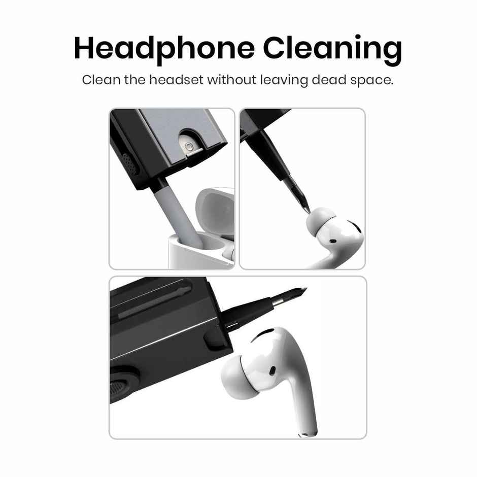 Portronics Clean M 8 In 1 Gadget Cleaning Kit with Mobile Holder for Smartphone, Tablet, Laptop, Earbuds - Black
