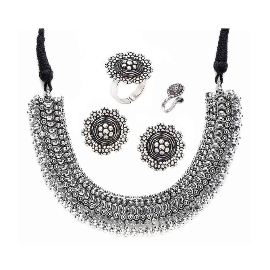 YouBella Silver-Plated Jewellery Set For Girls And Women - Silver
