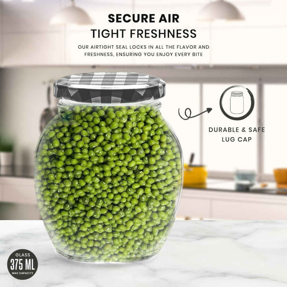 Yera Lucia Storage Jar Set - 3 pcs 375 ml Each - Black Checkered Lids