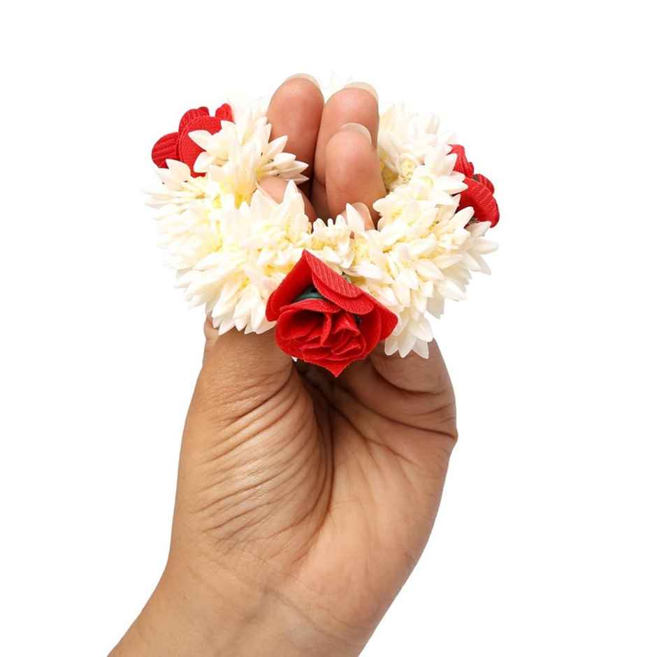 Chronex 2 Pc Set Mogra White and Red Gajra Hair AccesBAUies Gajra Rubber Bands For Weddings