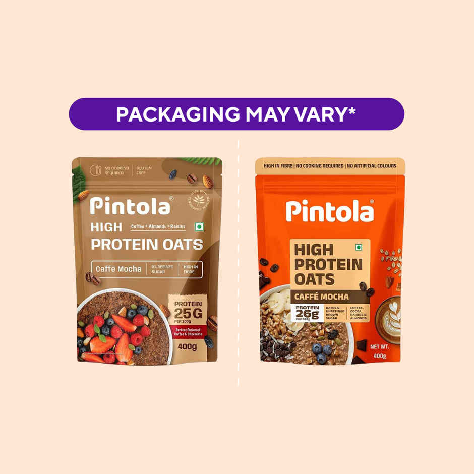 Pintola 26g High Protein Oats | Caffe Mocha - No Refined Sugar - With Almonds & Raisins