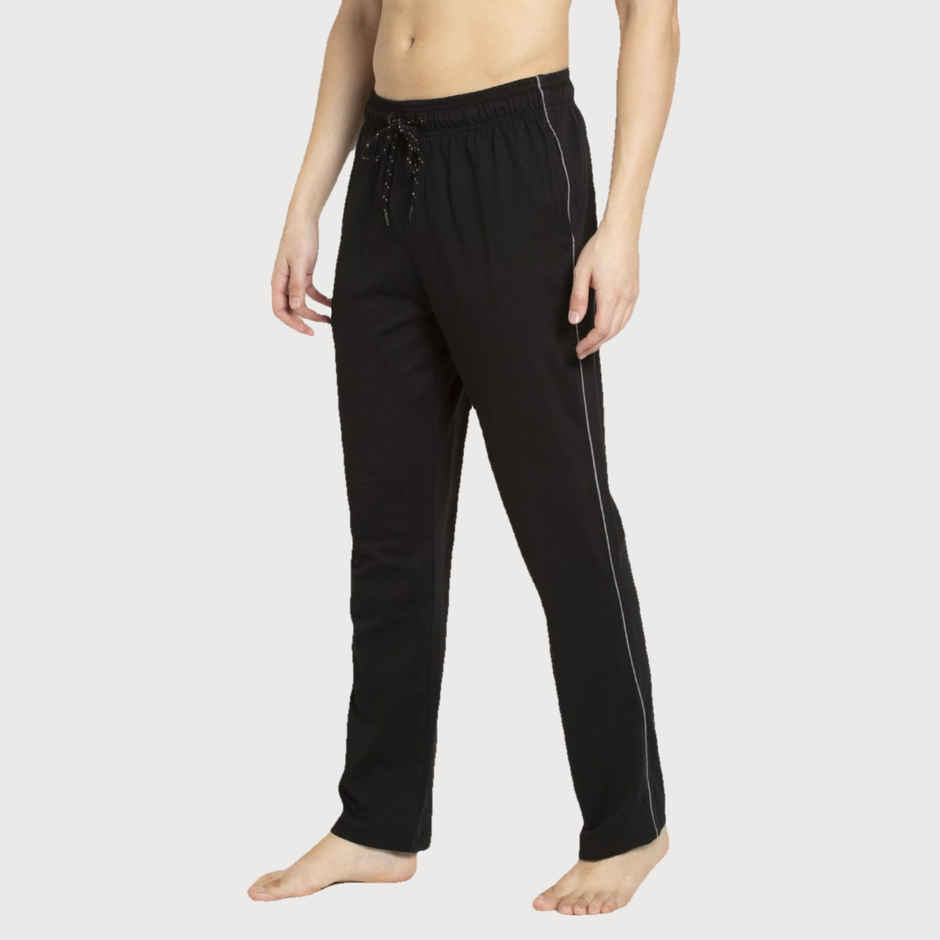 Jockey 9500 Men's Super Combed Cotton Rich Trackpants|Regular Fit|Side Pockets | Black/Grey Mel-M