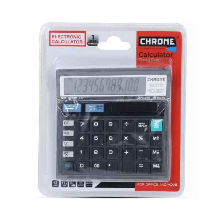 Chrome Calculator Black Blister (12 Digit)