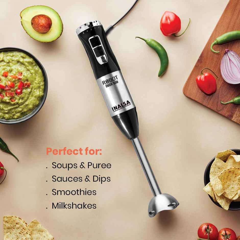 INALSA Electric Hand Blender RobotInox 500W Powerful DC Motor,Ultra Sharp SS Blade & Detachable Stem