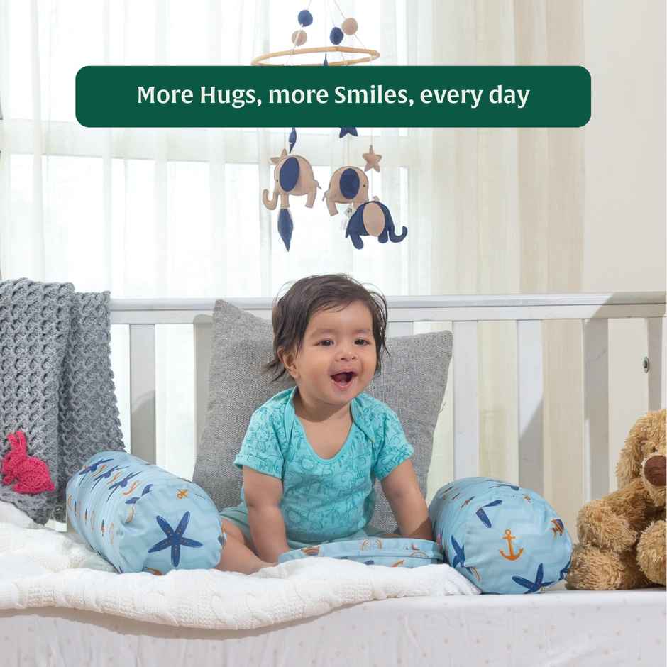 The White Willow Baby Round Bolster Pillow | Memory Foam | Side Support for Newborns - Blue