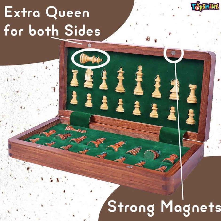  Toyshine 10 X10 Inche Wooden Folding Sheesham Magnetic Chess Handcrafted Portable Queens For Adults & Kid