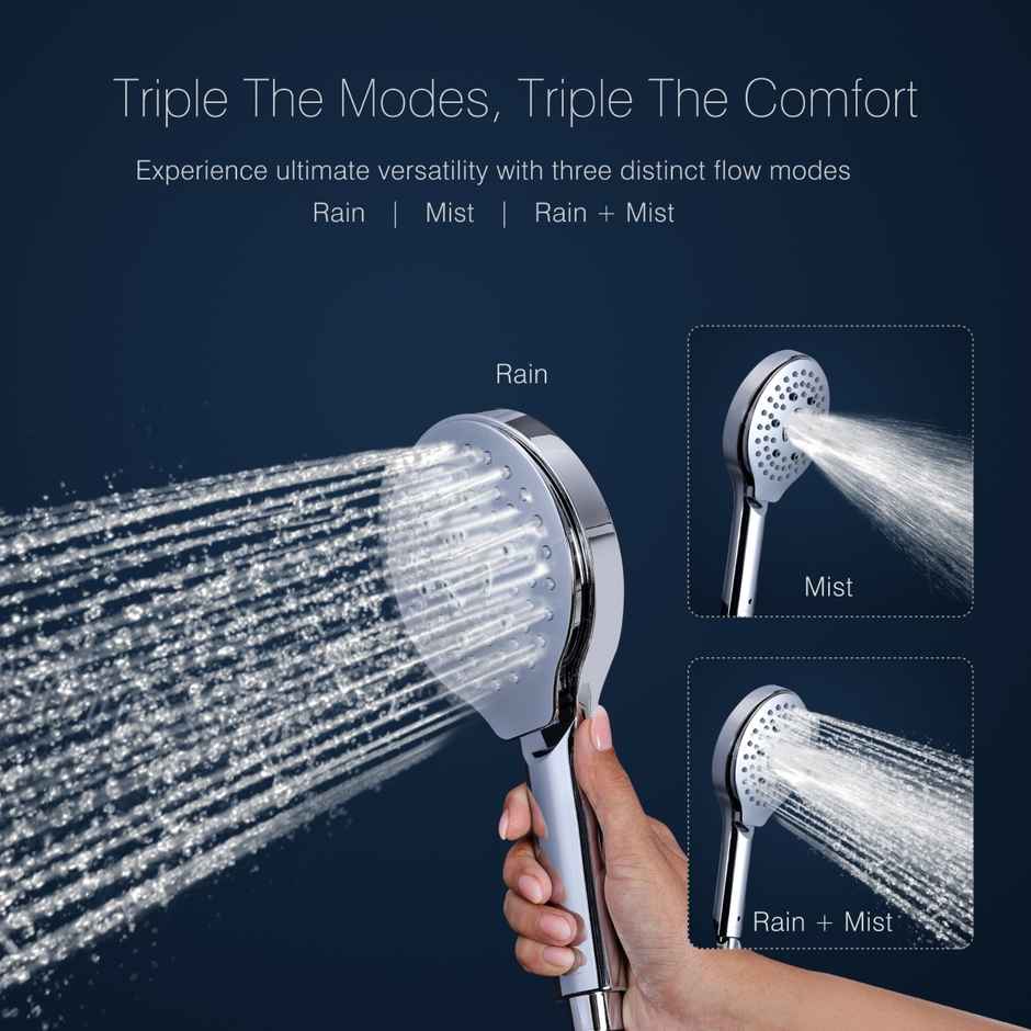 Hindware 6 Mode Hand Shower with 1.5 Meter Flexible Steel Hose Pipe & Wall Hook, Chrome Finish