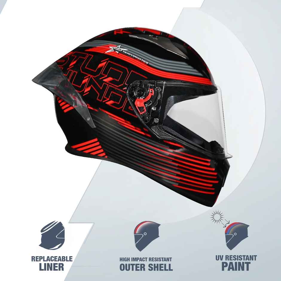 Studds Thunder D11 Full Face Helmet with Spoiler |Black Red - L