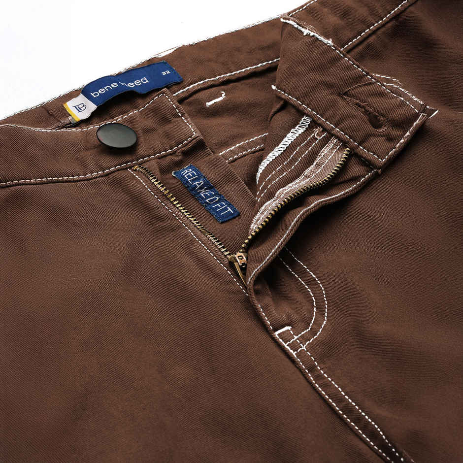 Bene Kleed Men's Relax Fit Contrast Stitch Cargo Trouser | Chocolate Brown - 28