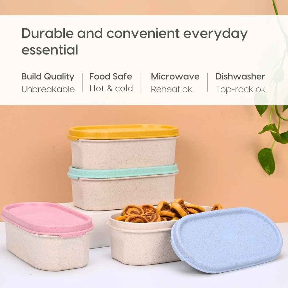 Eha Earth Friendly Naturebox Storage Containers, 600 ml, 4 pcs, Multi-light, Rice Husk Biocomposite
