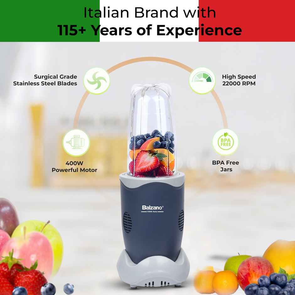 Balzano Nutri - PRO Bullet Mixer Grinder Blender | 400 W | 3 Jars | 2 Blades - Lamborghini Blue