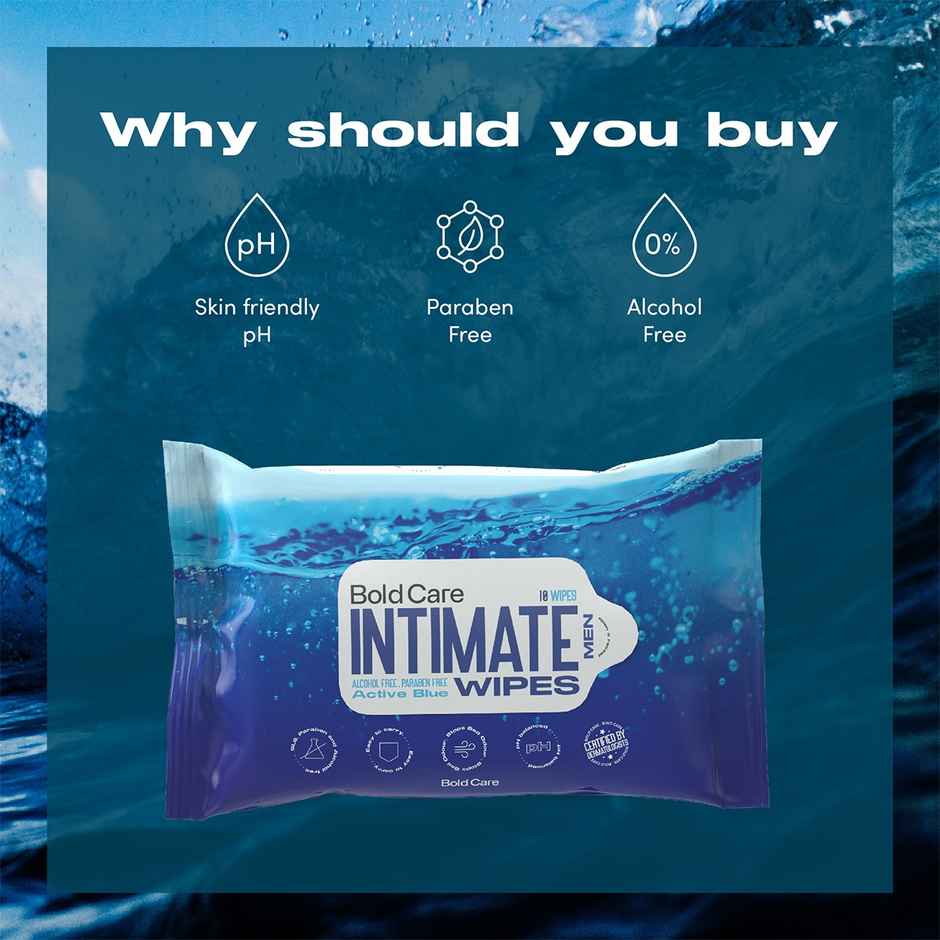 Bold Care Active Blue Intimate Cleansing Wipes For Men