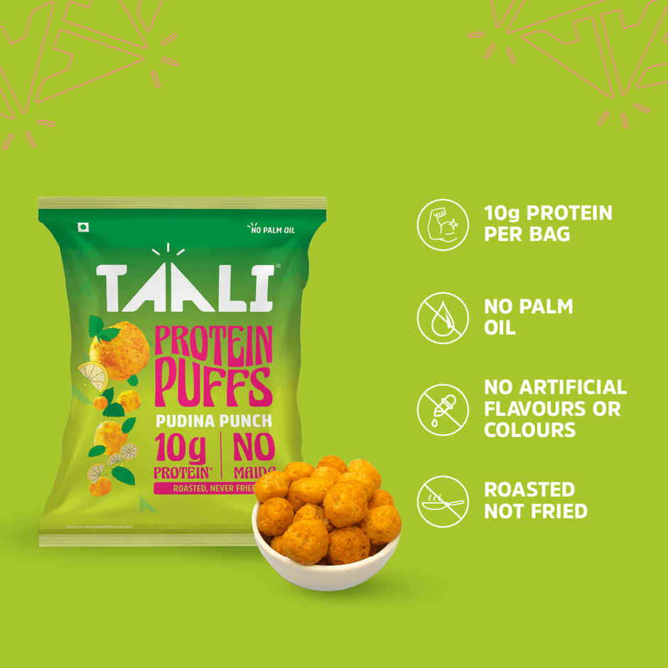 Taali Protein Puffs | Pudina Puff, Roasted, Corn & Jowar, No Maida, Rich in Protein