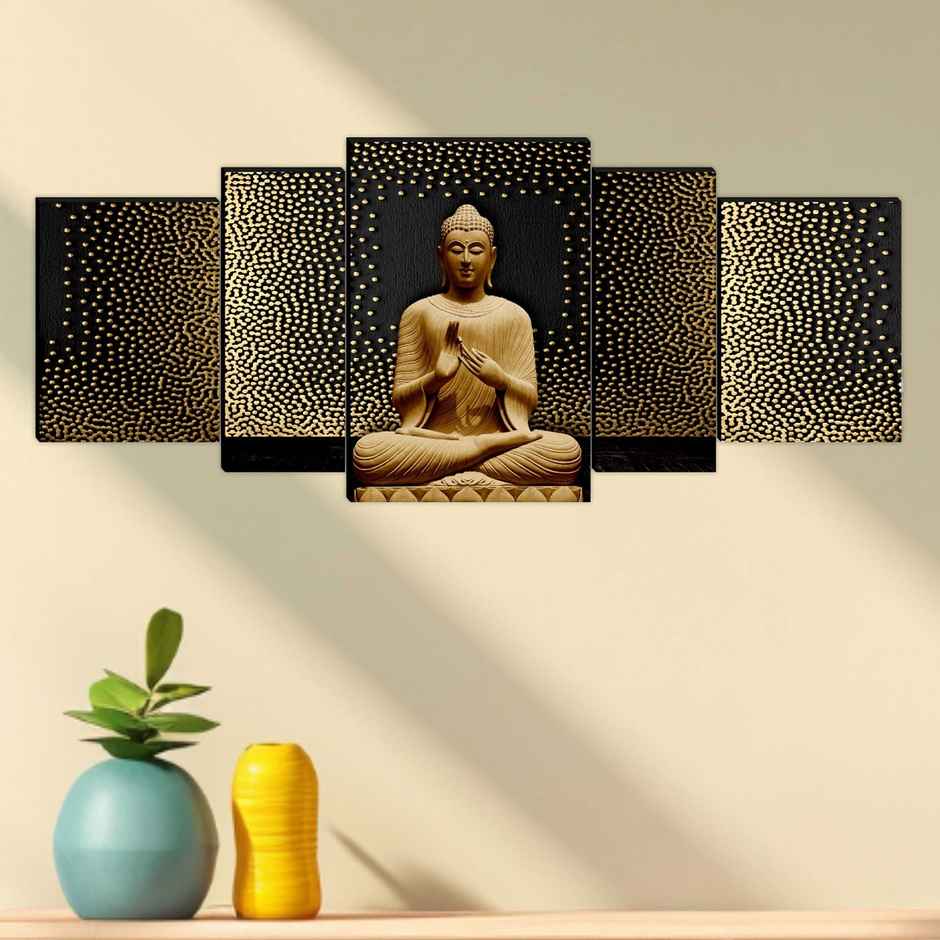 Saf Buddha Large Set Of 5 Digital Reprint 18 Inch X 42 Inch Painting (Without Frame, Pack Of 5)