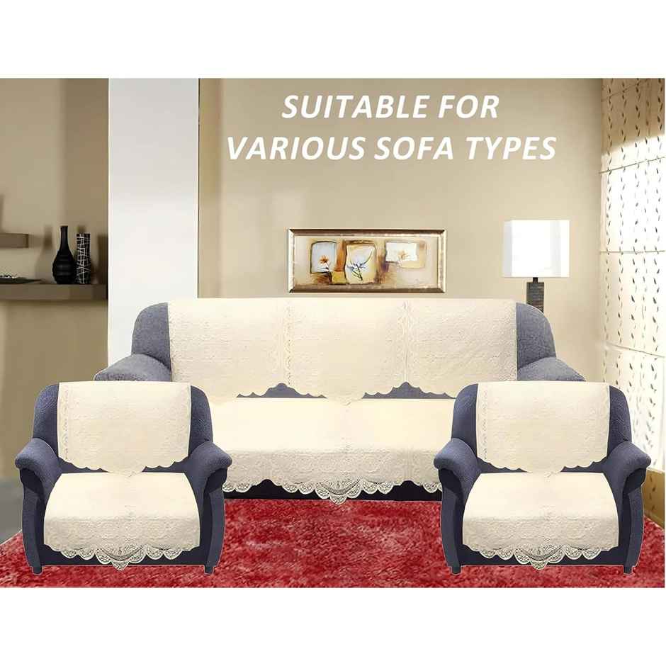 Kuber Industries Premium 5 Seater Sofa Cover | Chikankari Cotton | 10 Pieces | Cream