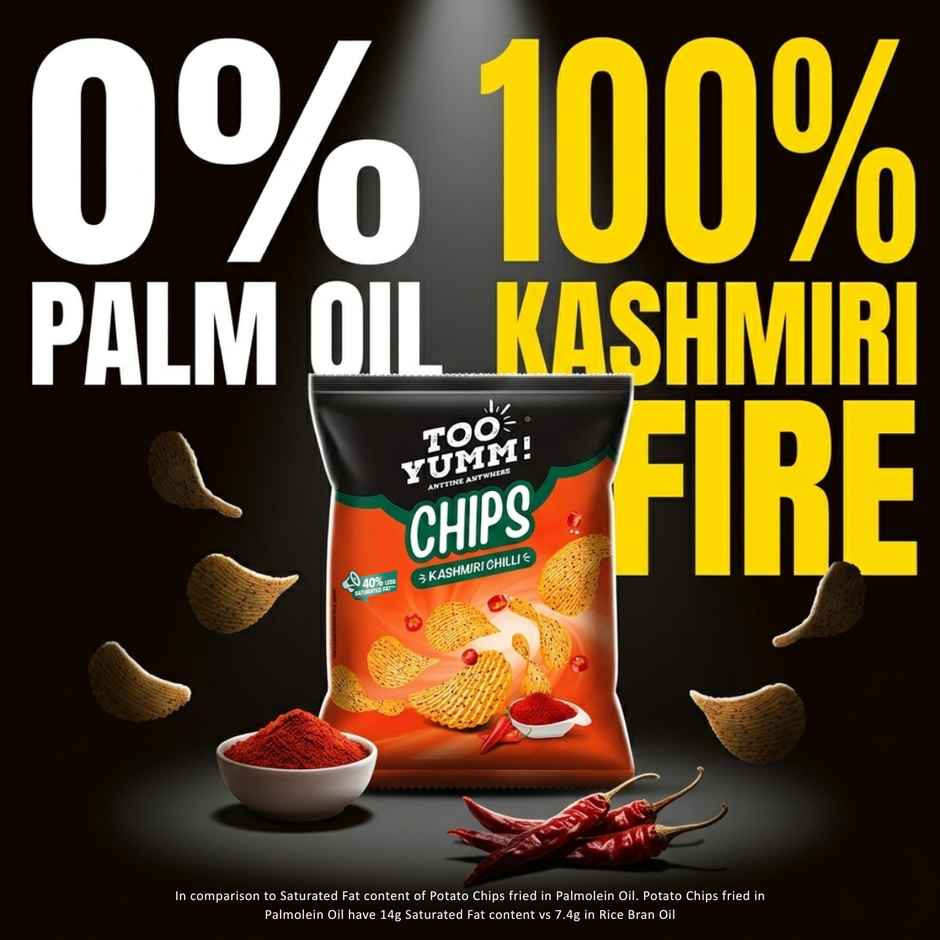 Too Yumm Kashmiri Chilli Potato Chips, 40% Less Saturated Fats, No Palm Oil Healthy Spicy Chips