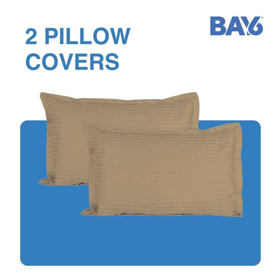 BAY6 Double Microfibre Solid Stripe Bedsheet | With 2 Pillow Covers | Beige | 87 x 94 in